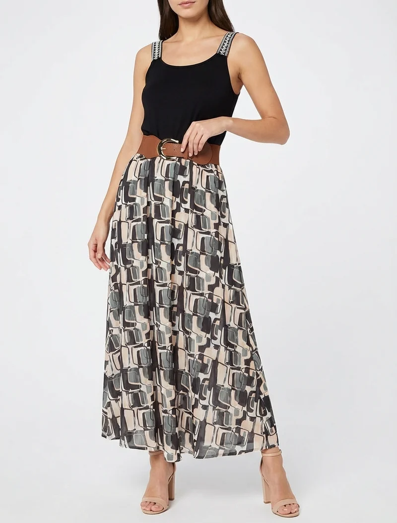 Robe longue imprimé graphique - Noir