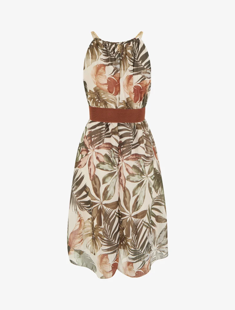 Robe à bretelles chaînes imprimé tropical - Kaki foncé