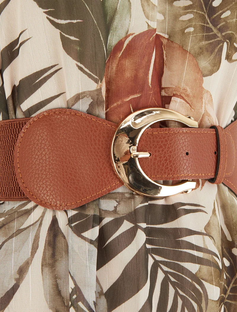 Robe à bretelles chaînes imprimé tropical - Kaki foncé