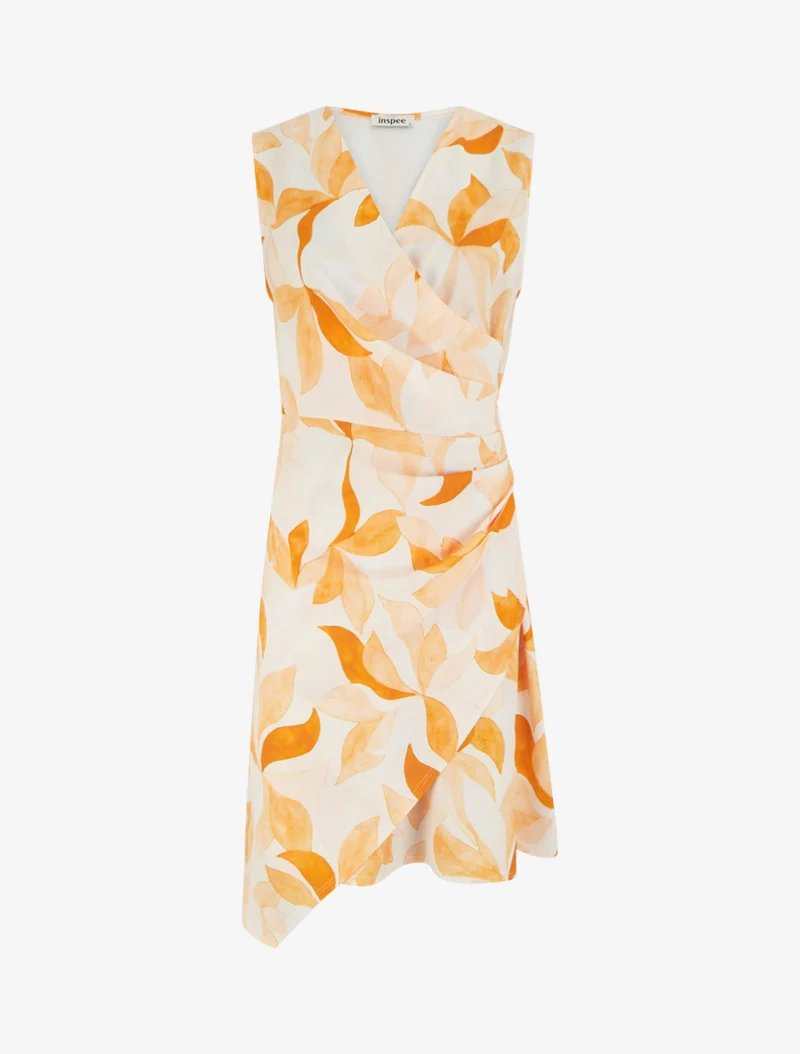 Robe style portefeuille sans manches imprimé feuillages - Orange