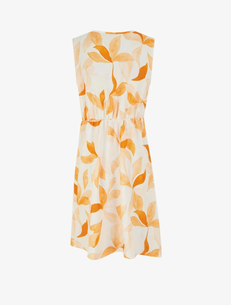 Robe style portefeuille sans manches imprimé feuillages - Orange