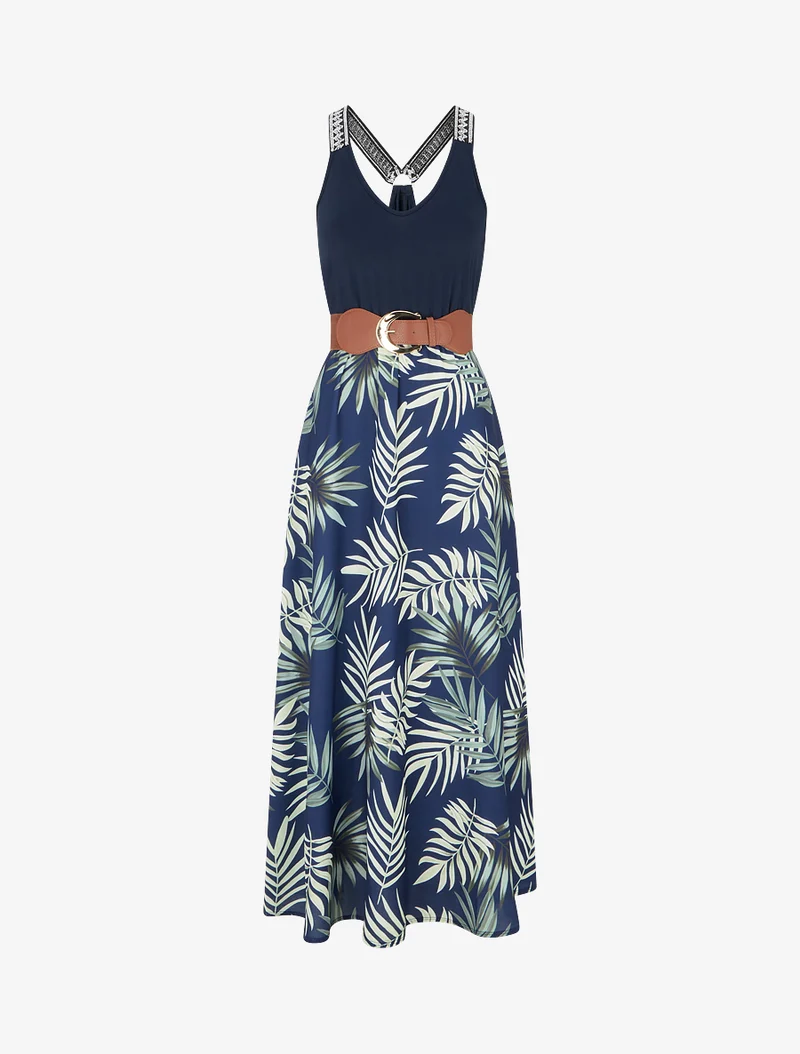 Robe longue imprimé feuillage - Vert