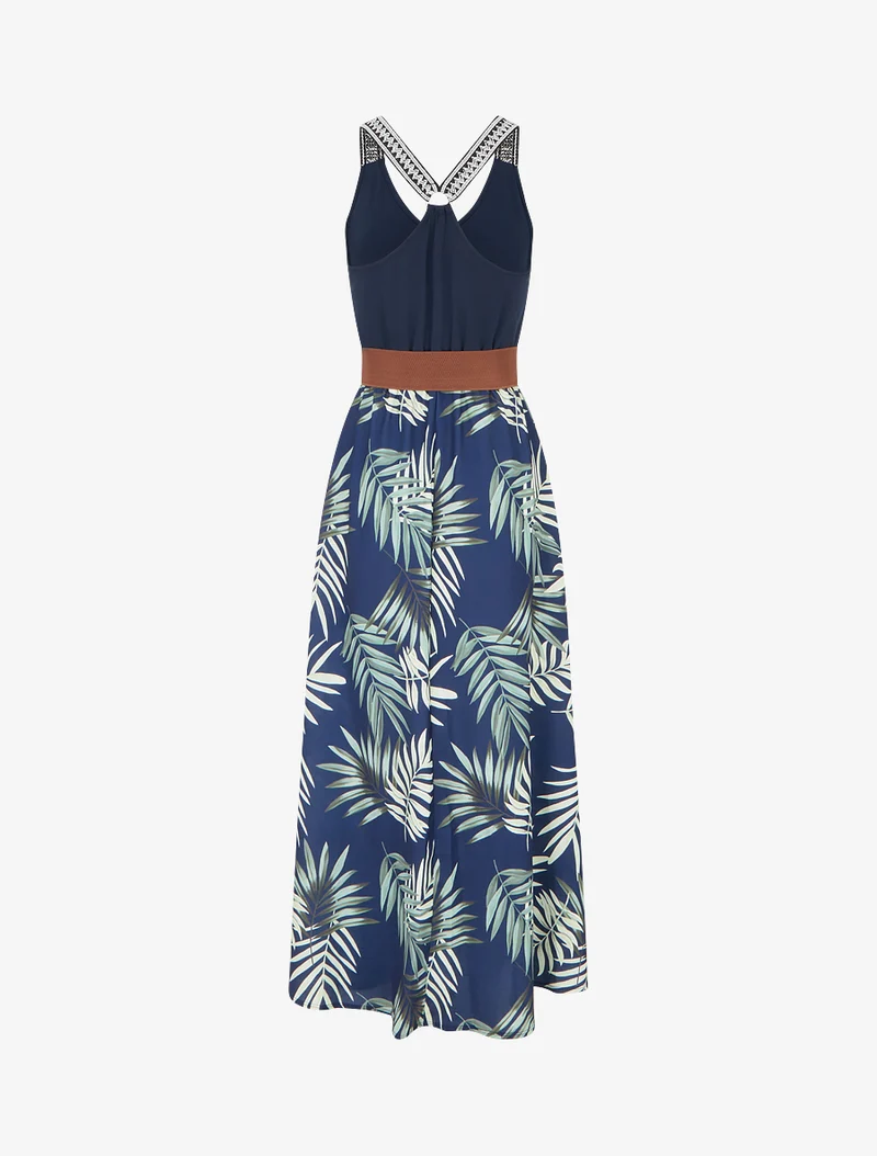 Robe longue imprimé feuillage - Vert