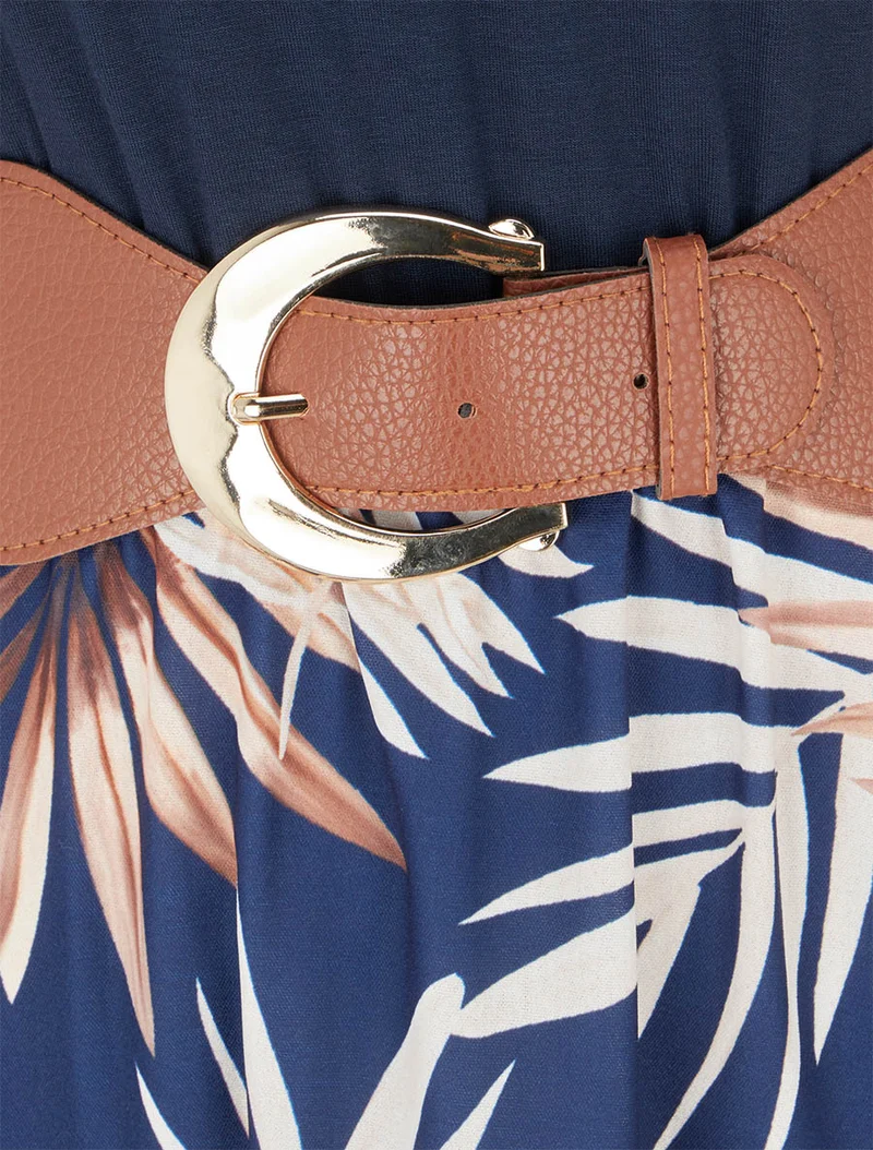 Robe longue imprimé feuillage - Camel