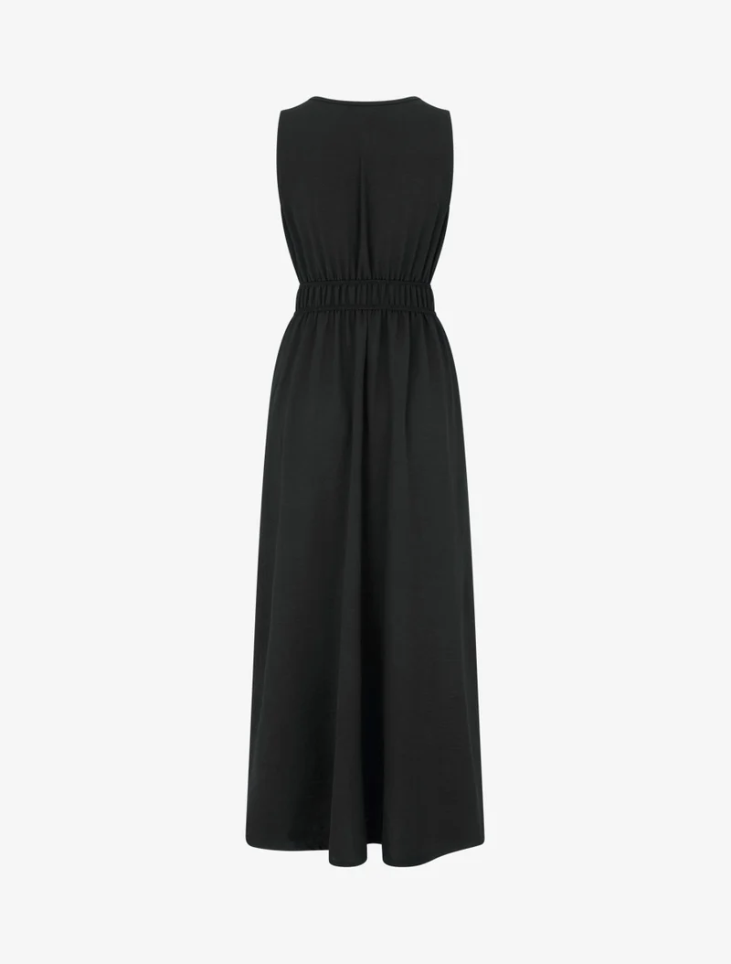 Robe unie à empiècement perles en bois - Noir
