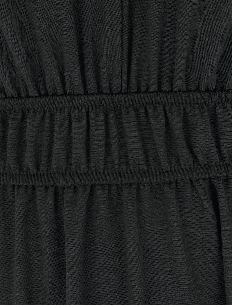 Robe unie à empiècement perles en bois - Noir