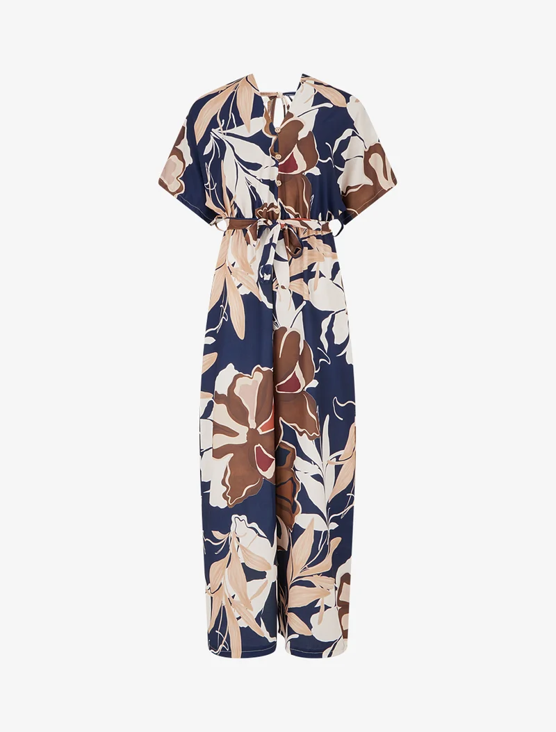 Combinaison imprimé floral à taille élastiquée - Marine