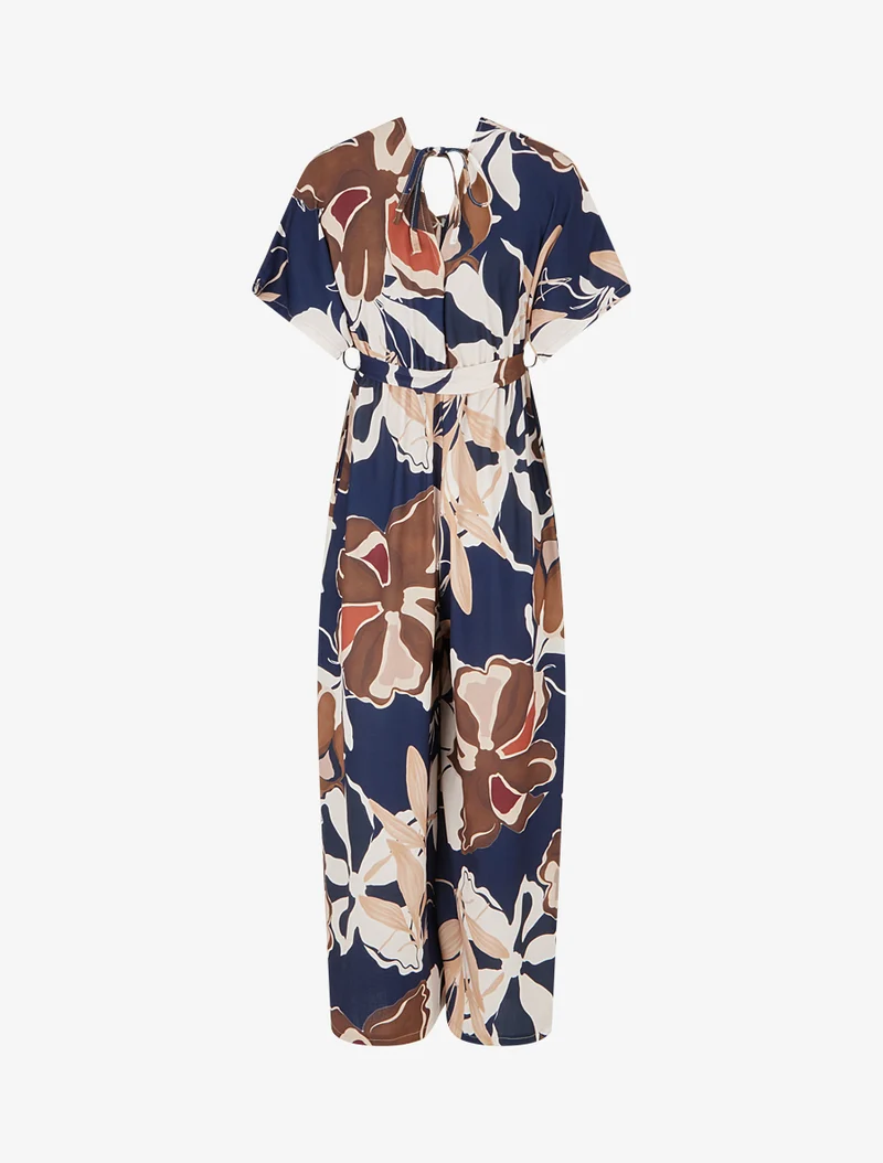 Combinaison imprimé floral à taille élastiquée - Marine
