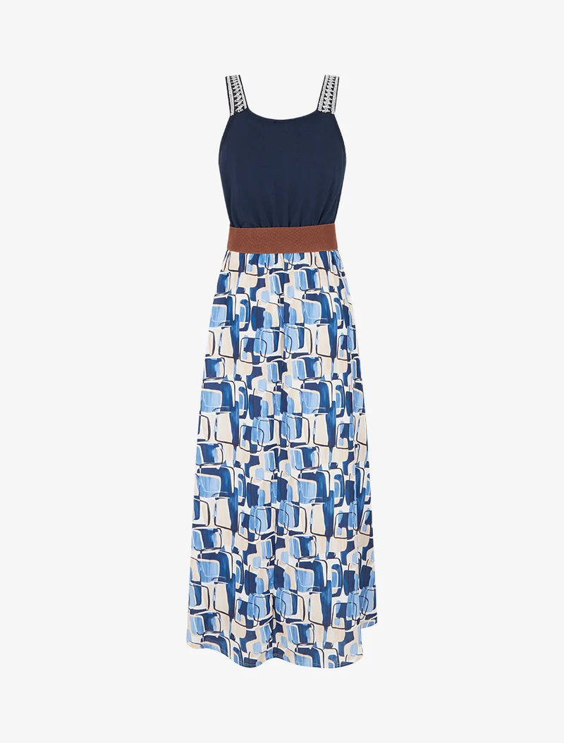Robe longue imprimé graphique - Marine