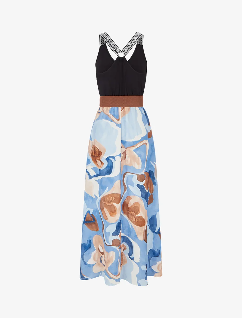 Robe longue imprimé fantaisie - Bleu ciel