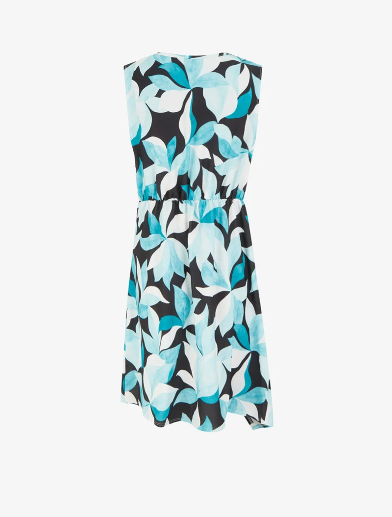 Robe style portefeuille sans manches imprimé feuillages - Turquoise