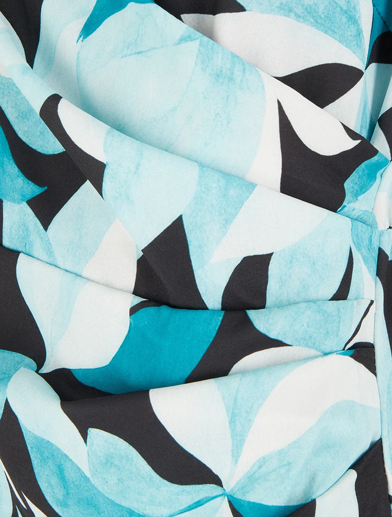 Robe style portefeuille sans manches imprimé feuillages - Turquoise
