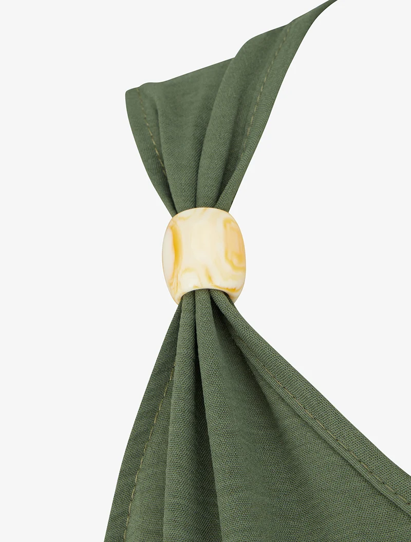 Robe unie à empiècement perles en bois - Kaki
