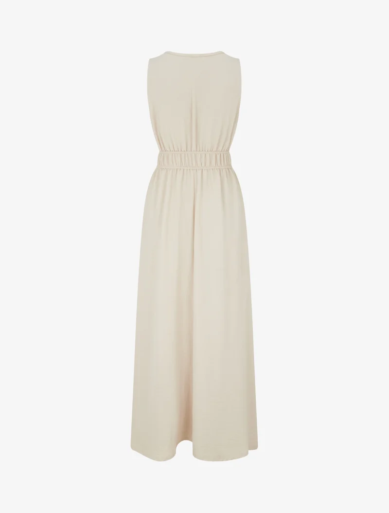 Robe unie à empiècement perles en bois - Beige