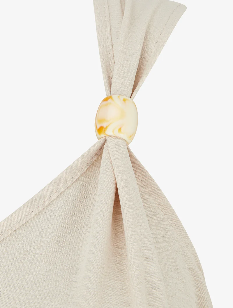 Robe unie à empiècement perles en bois - Beige