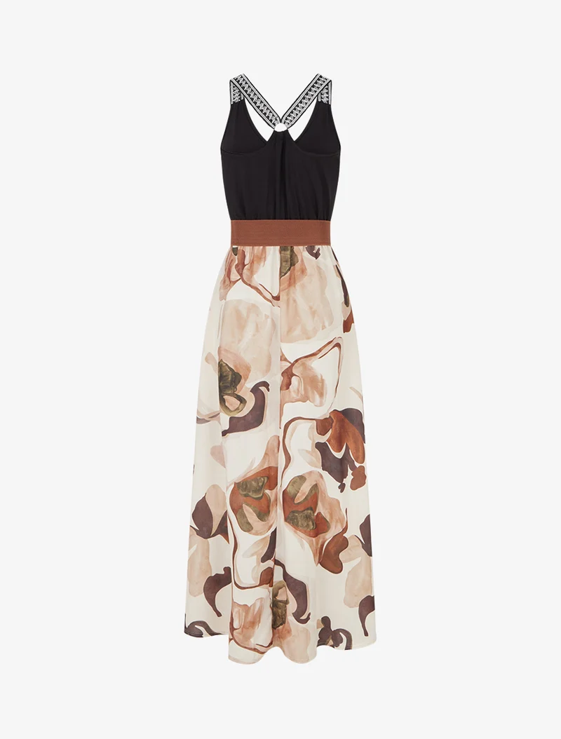 Robe longue imprimé fantaisie - Beige