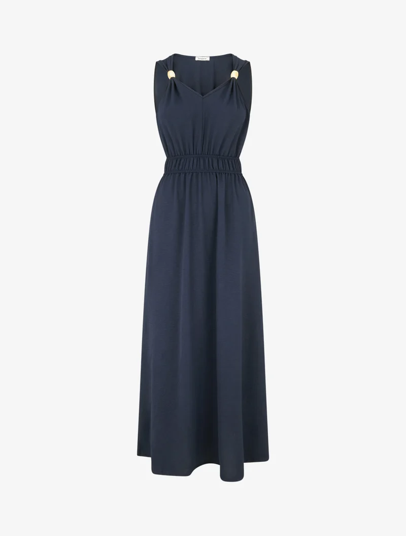 Robe unie à empiècement perles en bois - Marine