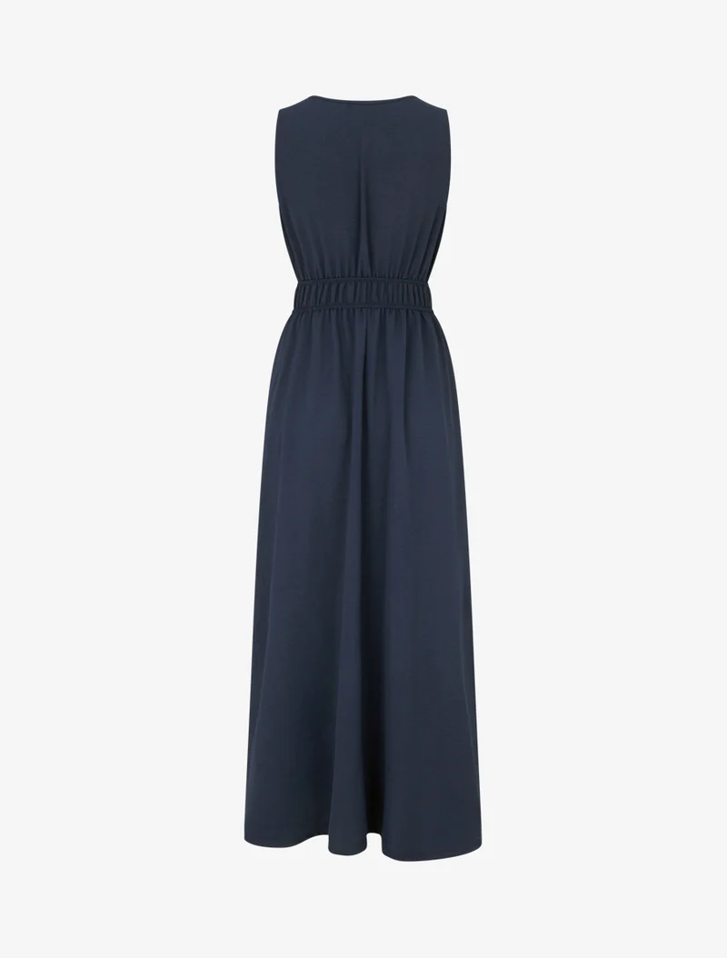 Robe unie à empiècement perles en bois - Marine