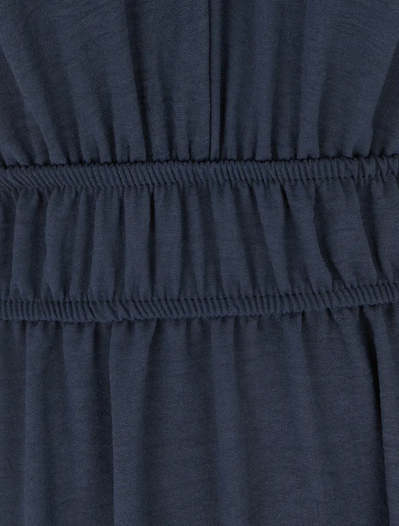 Robe unie à empiècement perles en bois - Marine