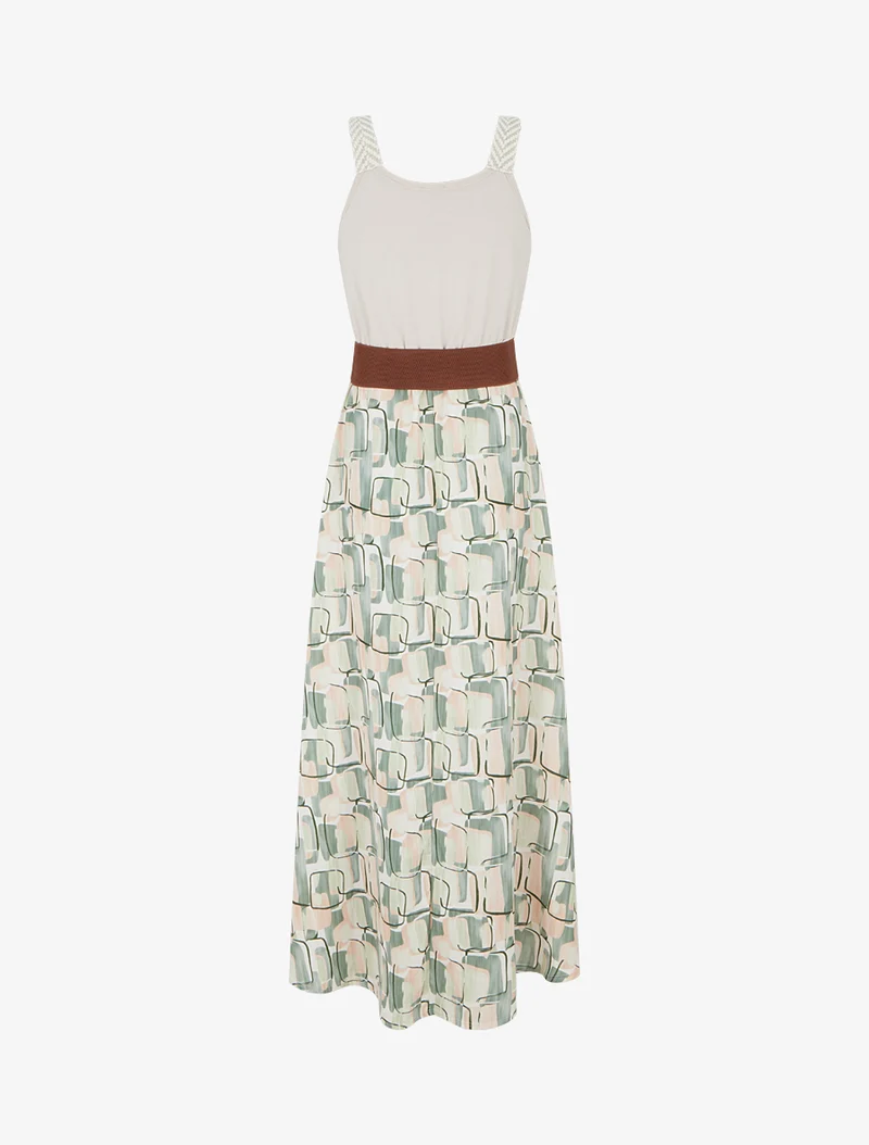 Robe longue imprimé graphique - Kaki