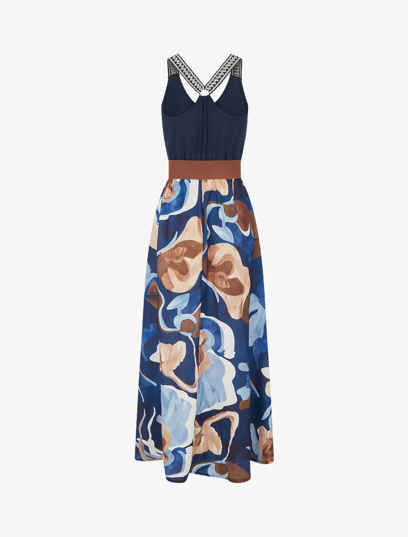 Robe longue imprimé fantaisie - Marine