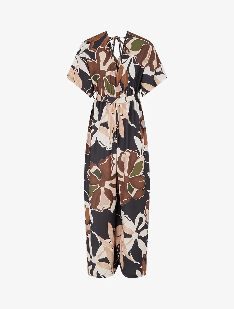 Combinaison imprimé floral à taille élastiquée - Noir