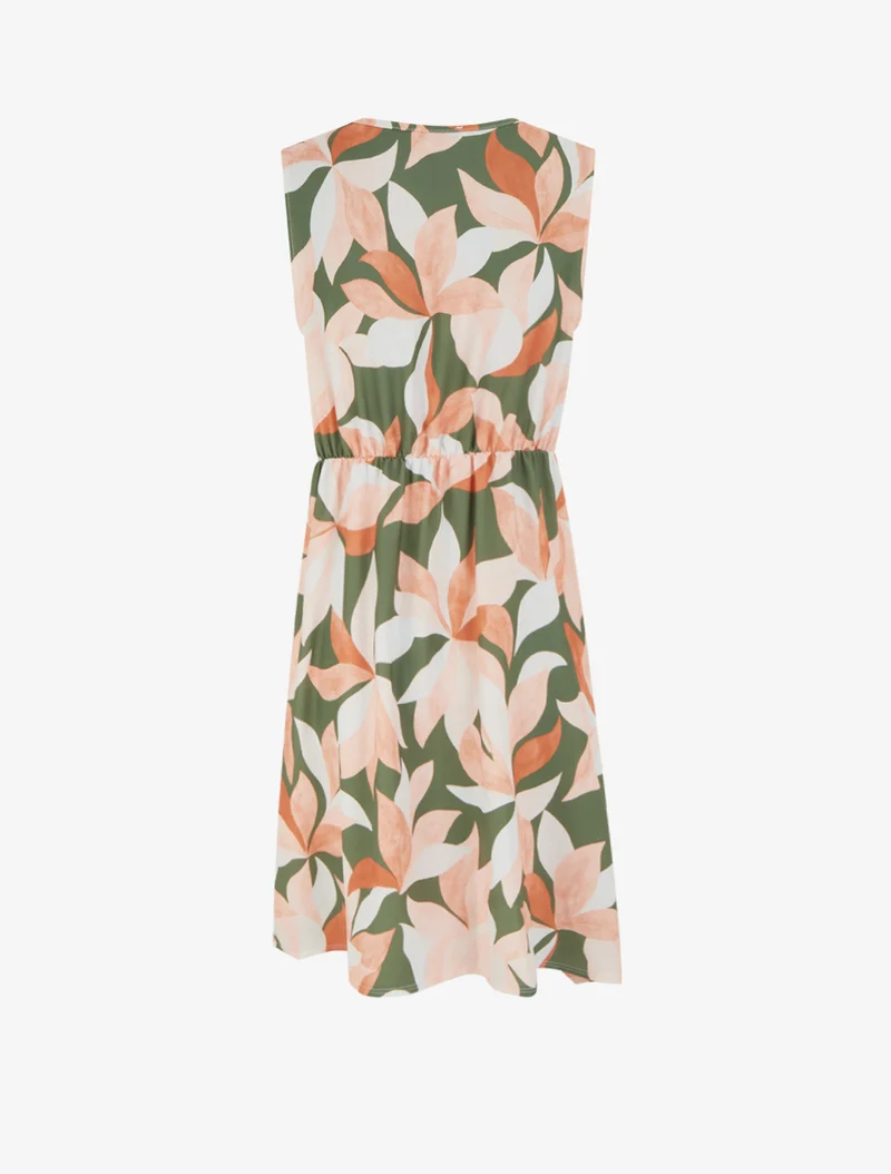 Robe style portefeuille sans manches imprimé feuillages - Kaki