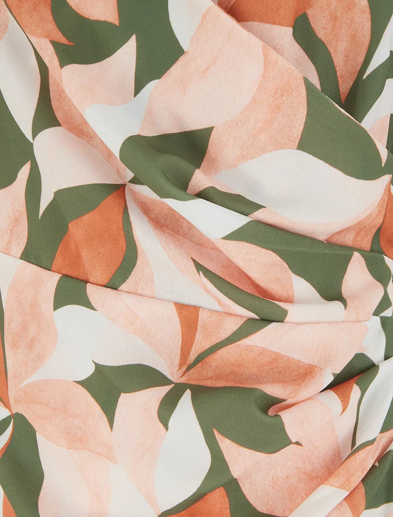 Robe style portefeuille sans manches imprimé feuillages - Kaki
