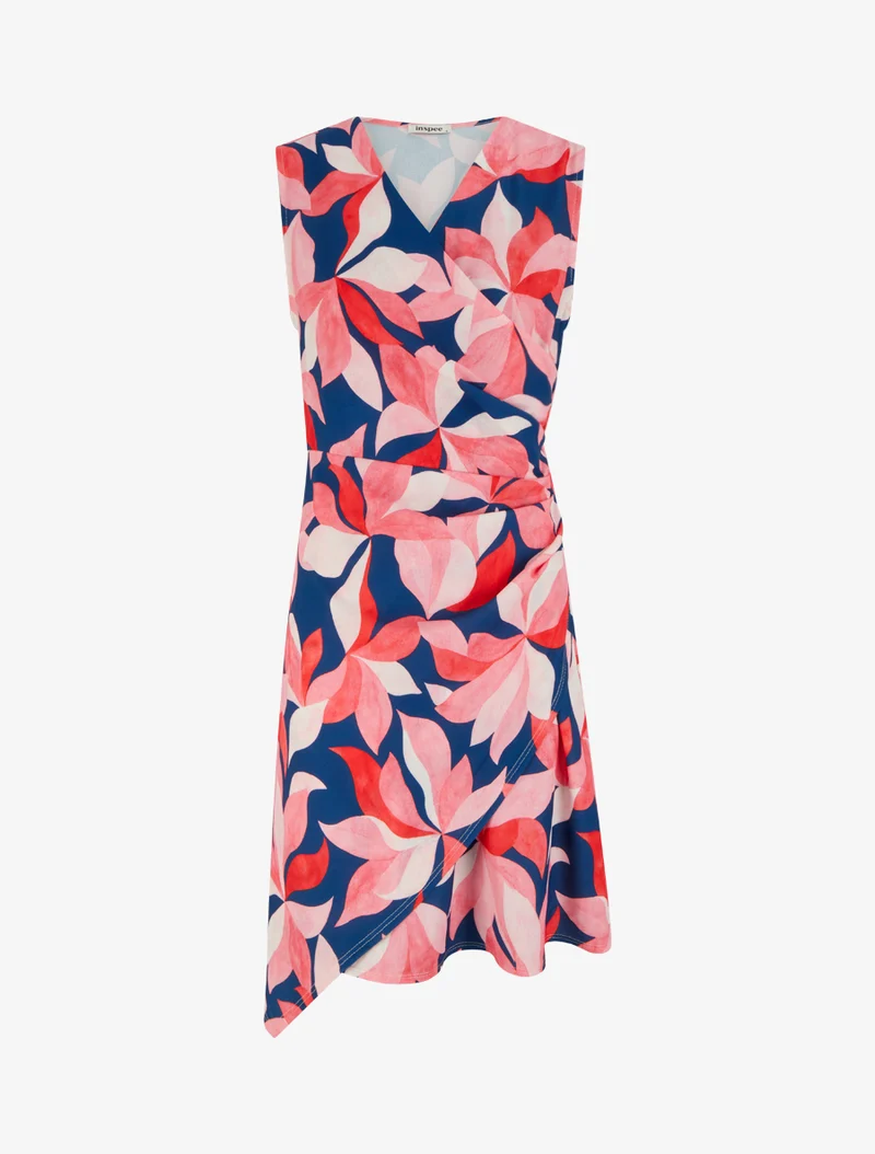 Robe style portefeuille sans manches imprimé feuillages - Rose