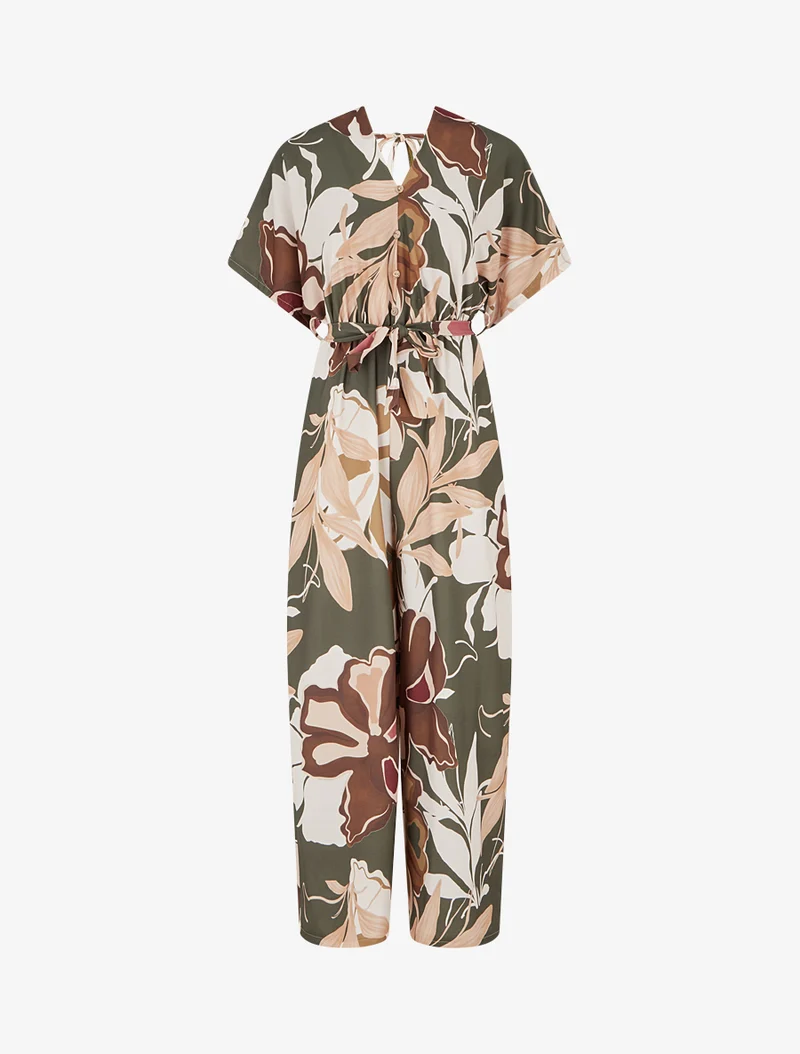 Combinaison imprimé floral à taille élastiquée - Kaki
