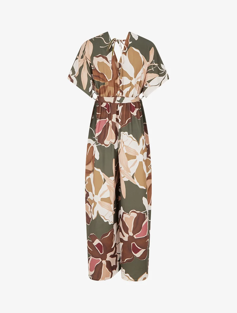Combinaison imprimé floral à taille élastiquée - Kaki