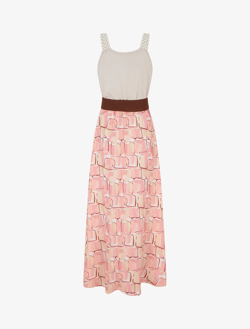 Robe longue imprimé graphique - Rose saumon