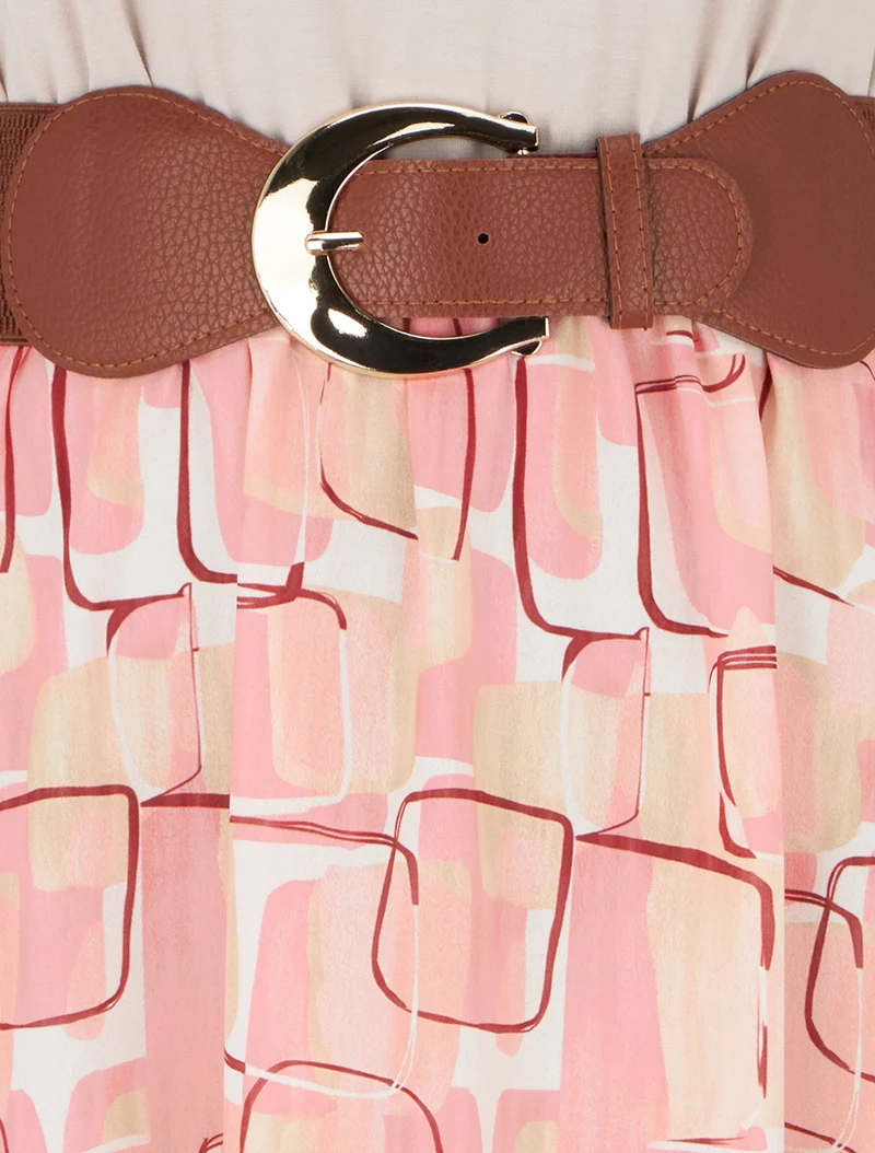Robe longue imprimé graphique - Rose saumon
