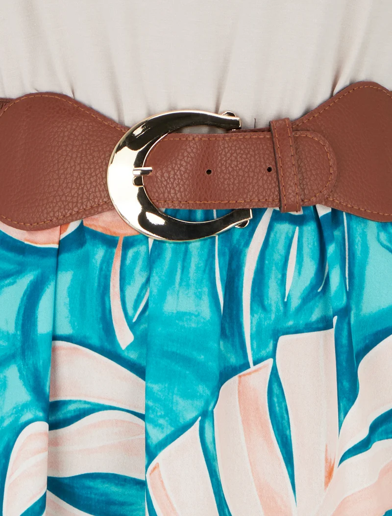 Robe longue imprimé feuillage - Bleu canard