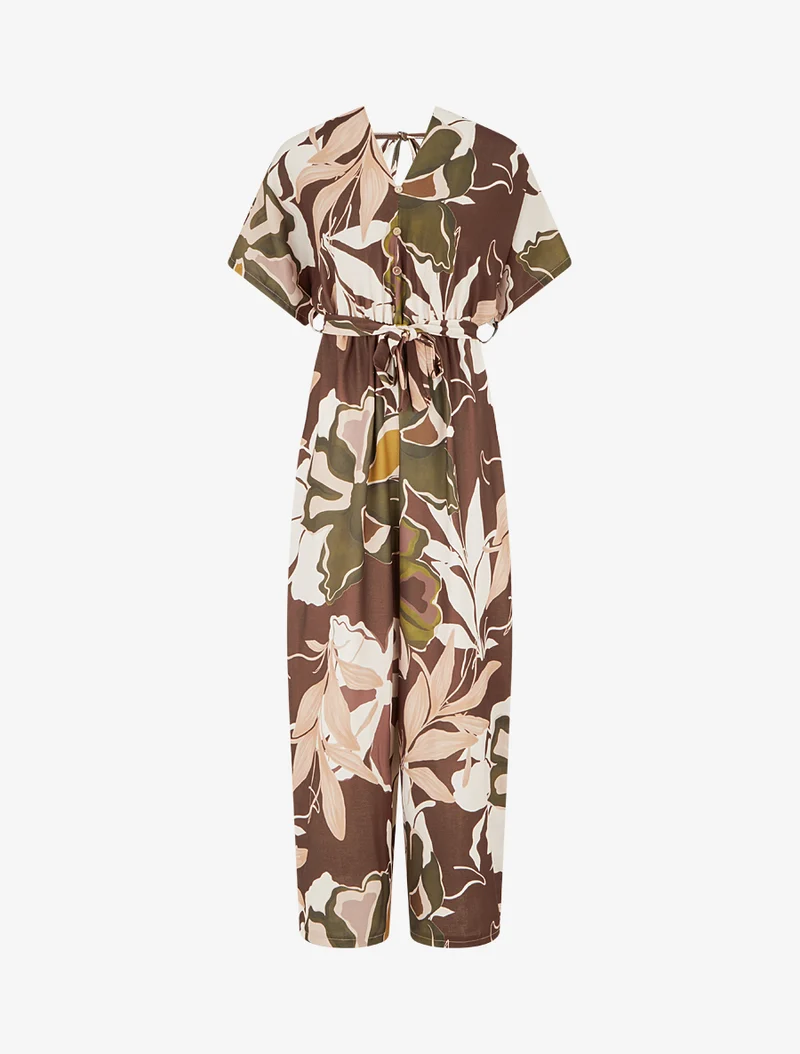 Combinaison imprimé floral à taille élastiquée - Marron