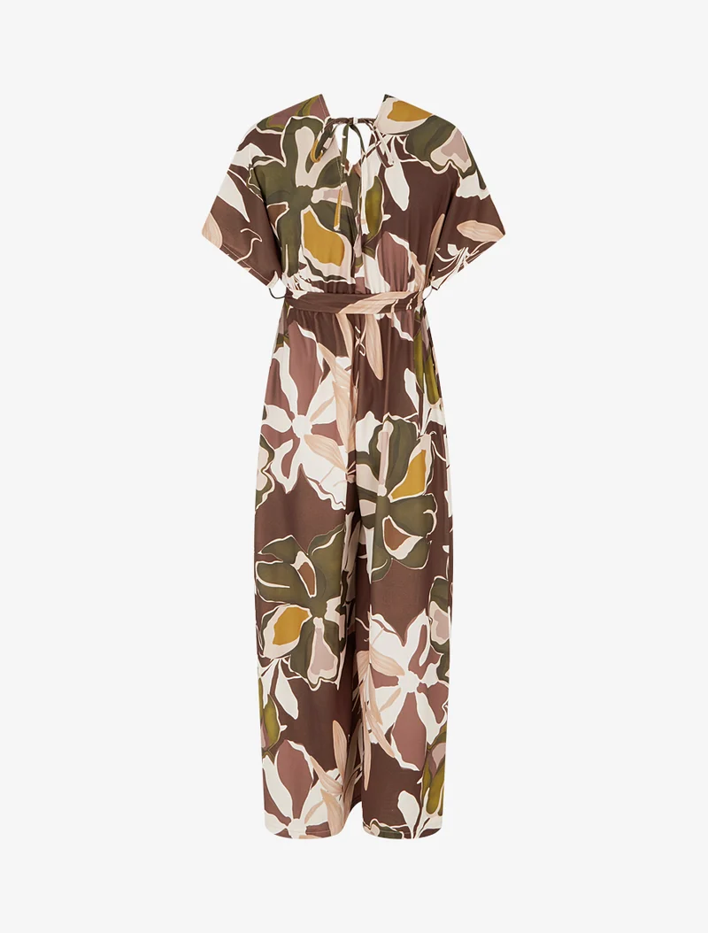 Combinaison imprimé floral à taille élastiquée - Marron