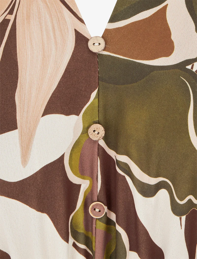 Combinaison imprimé floral à taille élastiquée - Marron