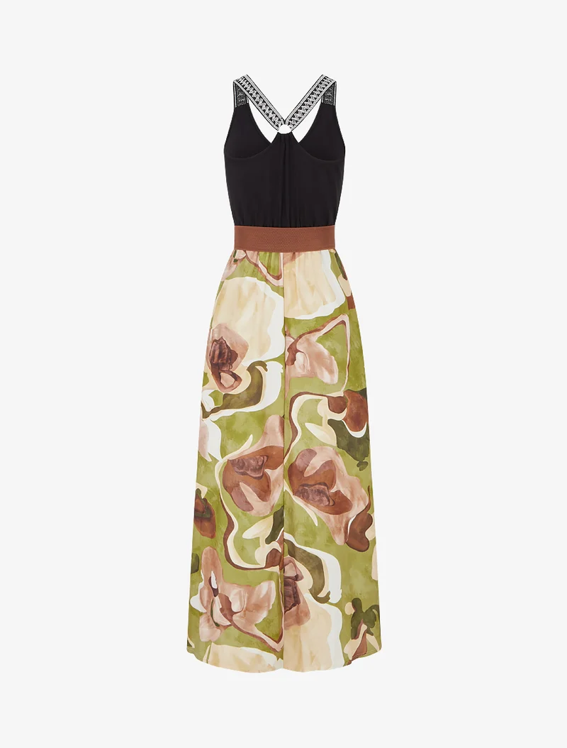 Robe longue imprimé fantaisie - Vert olive