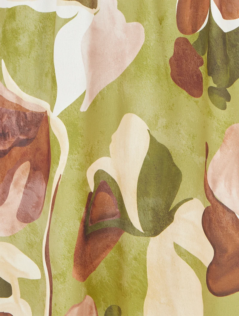 Robe longue imprimé fantaisie - Vert olive