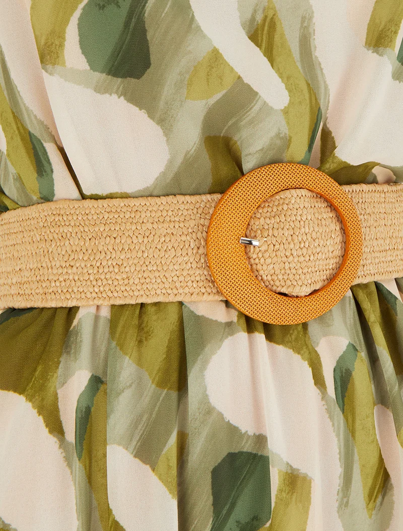 Robe à mancherons volantés imprimé fantaisie - Kaki