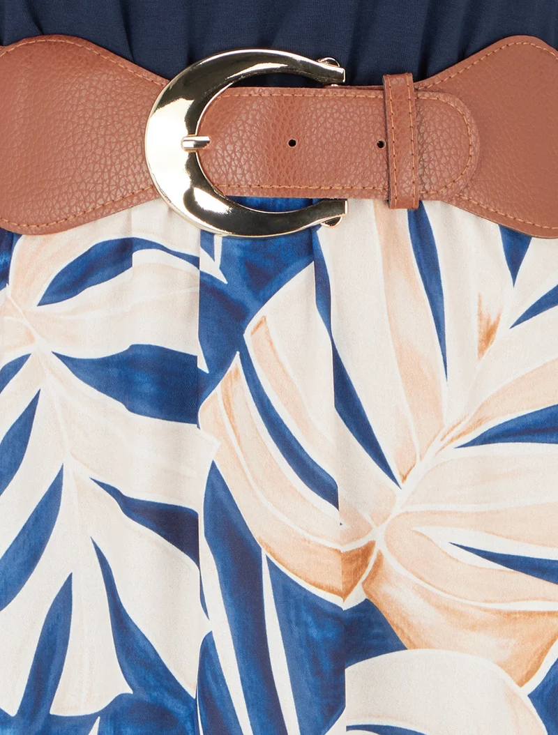 Robe longue imprimé feuillage - Marine