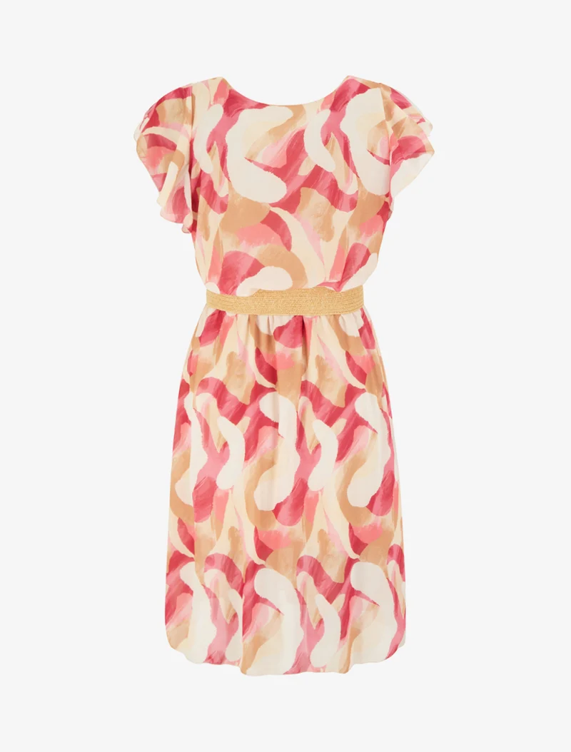 Robe à mancherons volantés imprimé fantaisie - Rose