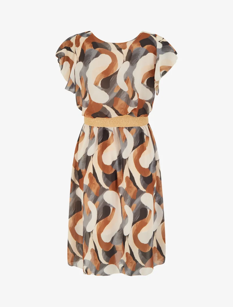 Robe à mancherons volantés imprimé fantaisie - Noir