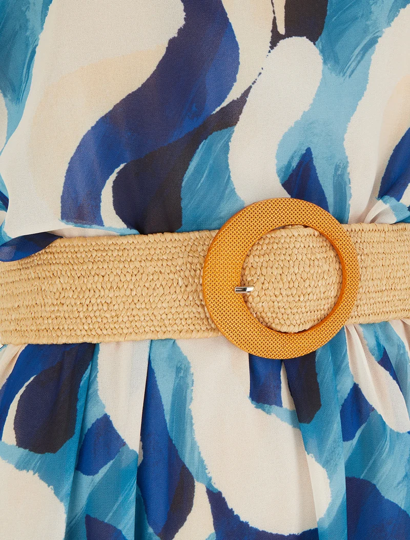 Robe à mancherons volantés imprimé fantaisie - Marine