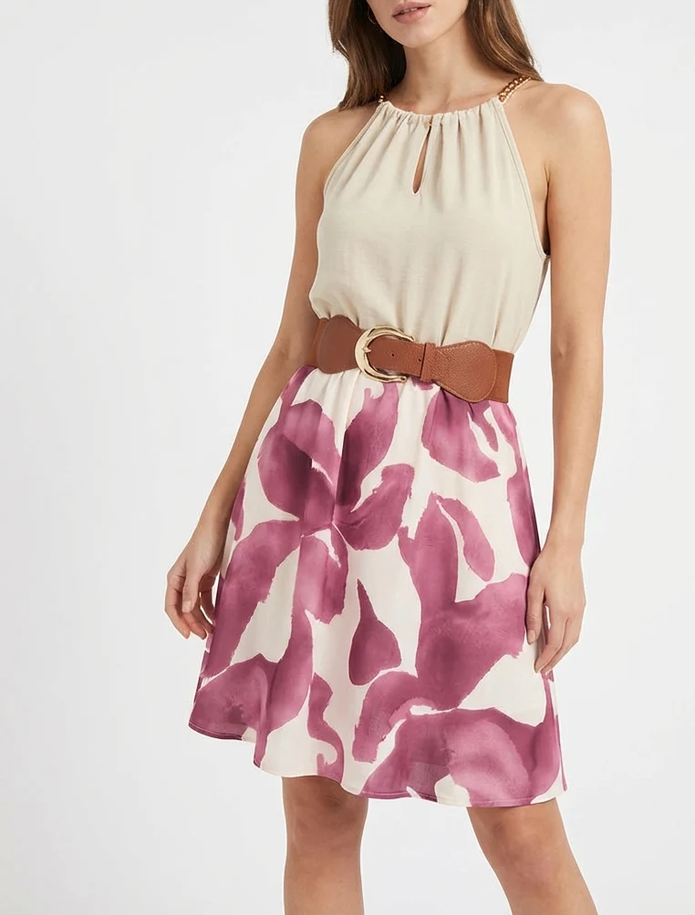 Robe à bretelles chaînes imprimé graphique - Violet