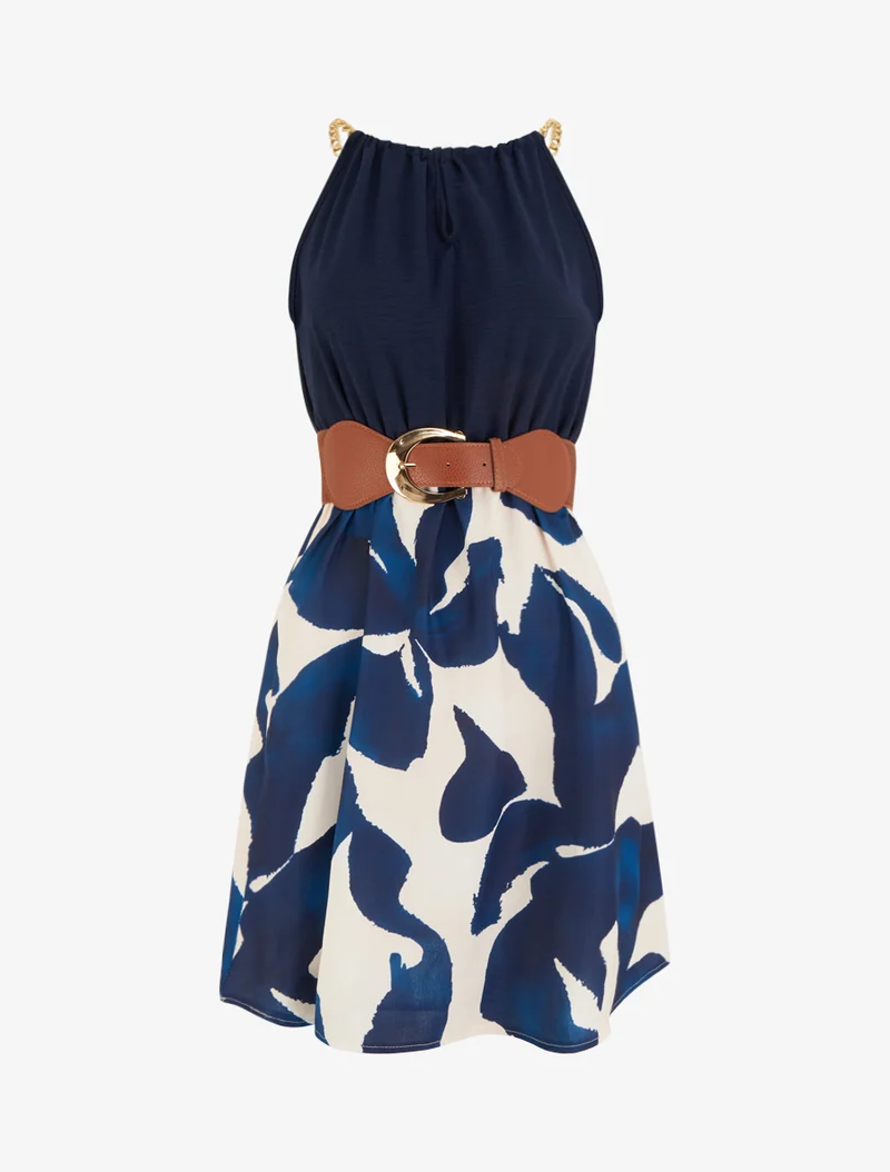Robe à bretelles chaînes imprimé graphique - Marine