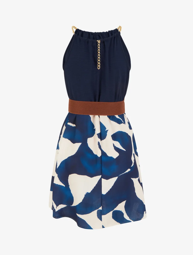 Robe à bretelles chaînes imprimé graphique - Marine