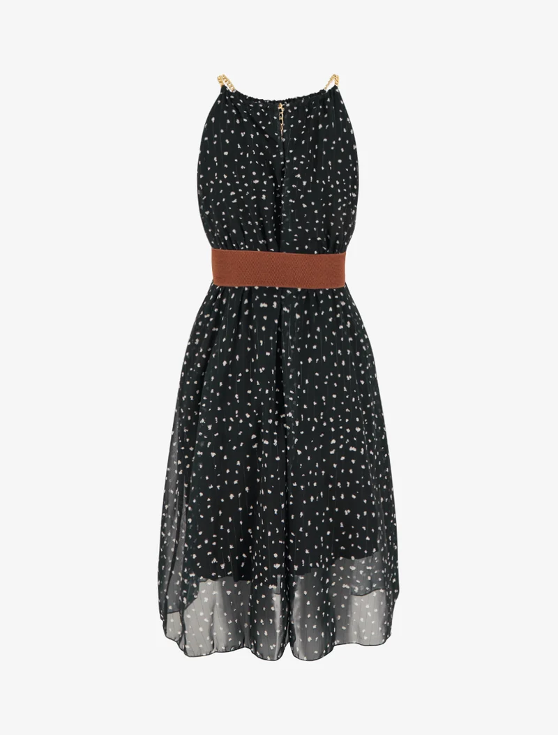 Robe à bretelles chaînes imprimé moucheté - Noir