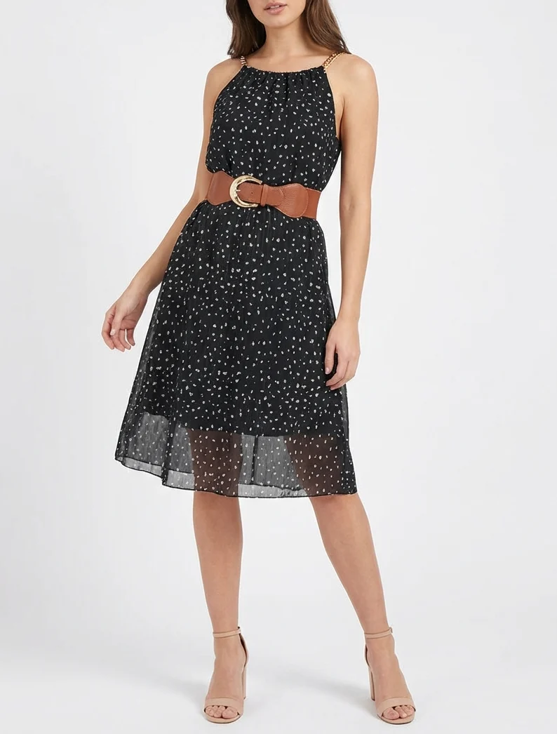 Robe à bretelles chaînes imprimé moucheté - Noir