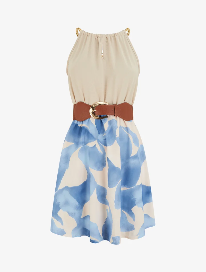 Robe à bretelles chaînes imprimé graphique - Bleu ciel